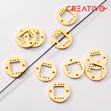 Baza do beadingu łącznik kółko z wyciętym kwadratem ze stali chirurgicznej w kolorze złotym 14,8mm