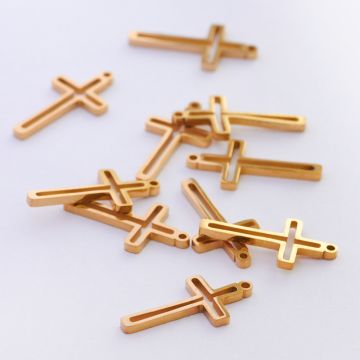 Mini zawieszka ze stali chirurgicznej krzyżyk wycięty w kolorze złotym 16,5mm