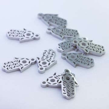 Mini zawieszka ze stali chirurgicznej ręka Fatimy w kolorze srebrnym 15mm