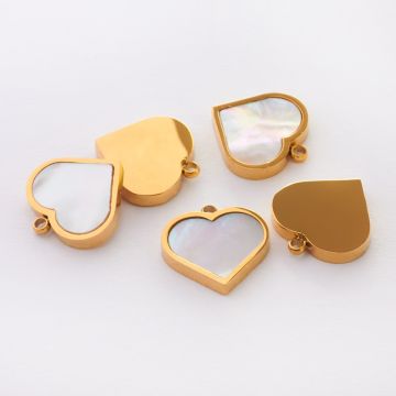 Zawieszka ze stali chirurgicznej z masą perłową serce w kolorze złotym 10mm