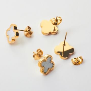 Kolczyki ze stali chirurgicznej z masą perłową kończyna marokańska w kolorze złotym 11x11mm