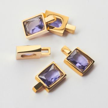 Zawieszka ze stali chirurgicznej prostokąt z cyrkonią amethyst w kolorze złotym 9,5x7,5mm