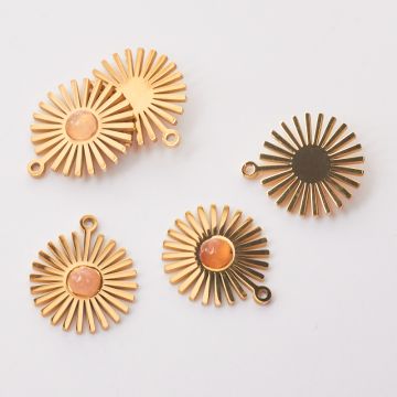 Zawieszka ze stali chirurgicznej słoneczko z kamieniem słonecznym w kolorze złotym 14mm