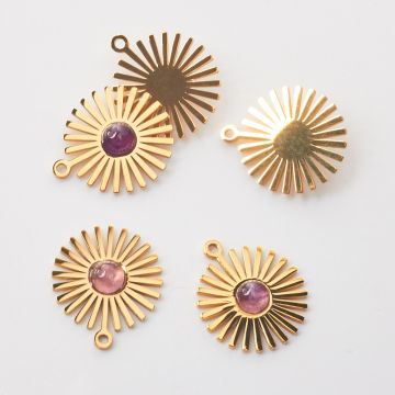 Zawieszka ze stali chirurgicznej słoneczko z ametystem w kolorze złotym 14mm