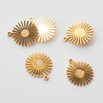 Zawieszka ze stali chirurgicznej słoneczko z kryształem górskim w kolorze złotym 14mm