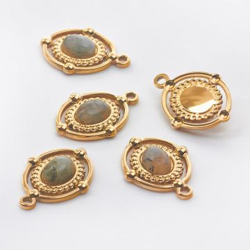 Zawieszka ze stali chirurgicznej owal z labradorytem w kolorze złotym 21,5mm