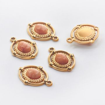 Zawieszka ze stali chirurgicznej owal z kamieniem słonecznym w kolorze złotym 21,5mm