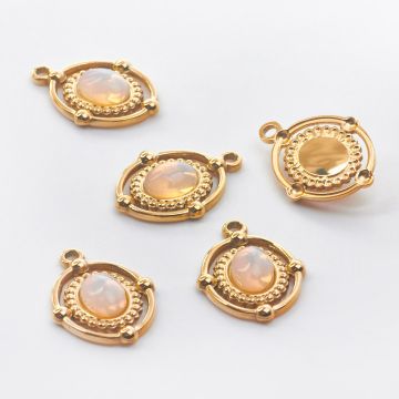 Zawieszka ze stali chirurgicznej owal z opalem w kolorze złotym 21,5mm