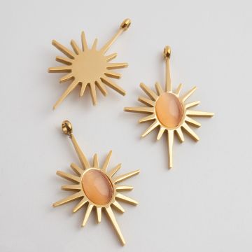 Zawieszka ze stali chirurgicznej słońce z kocim okiem w kolorze złotym 30mm