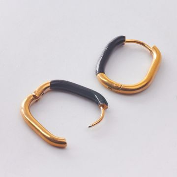 Kolczyki ze stali chirurgicznej z czarną emalią w kolorze złotym 20,5x16,5mm
