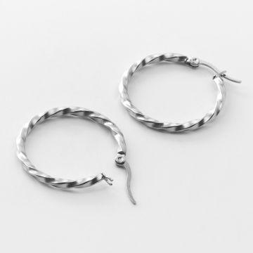 Kolczyki koła skręcane ze stali chirurgicznej w kolorze srebrnym 30mm