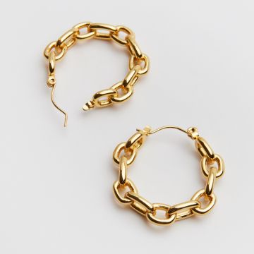 Kolczyki ze stali chirurgicznej ozdobne kółko z ogniwkami w kolorze złotym 31mm PVD