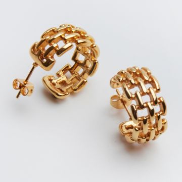 Kolczyki ze stali chirurgicznej ozdobne kółko z plecionką w kolorze złotym 21,5mm PVD