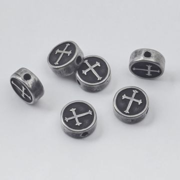 Koralik do męskich bransoletek krzyż ze stali chirurgicznej w kolorze srebrnym 10,5x4,5mm