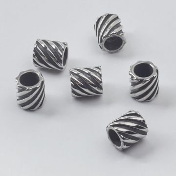 Przekładka walec skręcany ze stali chirurgicznej do męskich bransoletek w kolorze srebrnym 9x8,5mm