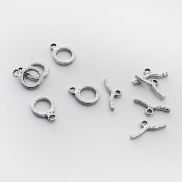 Zapięcie toggle ze stali chirurgicznej gniecione w kolorze srebrnym 11,5x12mm