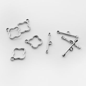 Zapięcie toggle ze stali chirurgicznej koniczyna marokańska w kolorze srebrnym 16mm