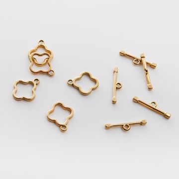Zapięcie toggle ze stali chirurgicznej koniczyna marokańska w kolorze złotym 16mm PVD