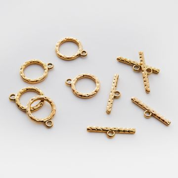 Zapięcie toggle ze stali chirurgicznej gniecione w kolorze złotym 16mm PVD