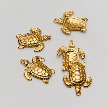 Zawieszka ze stali chirurgicznej żółwik w kolorze złotym 20mm PVD