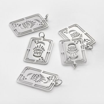 Zawieszka ze stali chirurgicznej karta w kolorze srebrnym 28mm