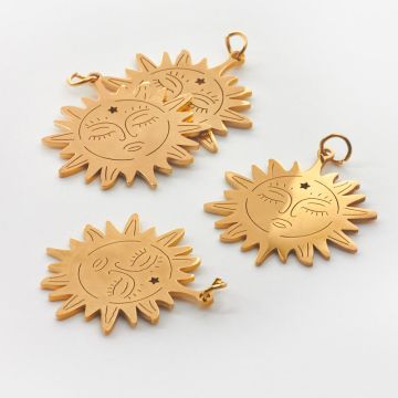 Zawieszka ze stali chirurgicznej słoneczko w kolorze złotym 27mm