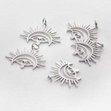 Zawieszka ze stali chirurgicznej oko proroka ze słońcem w kolorze srebrnym 19,5mm
