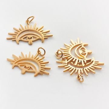 Zawieszka ze stali chirurgicznej oko proroka ze słońcem w kolorze złotym 13mm PVD