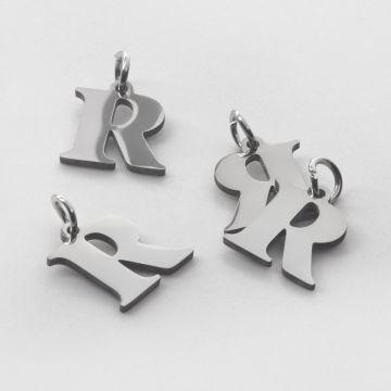 Zawieszka ze stali chirurgicznej literka R w kolorze srebrnym 12mm