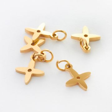 Zawieszka ze stali chirurgicznej kwiatek w kolorze złotym 9,5mm