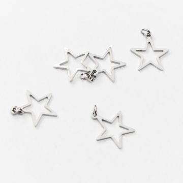 Zawieszka ze stali chirurgicznej gwiazdka wycięta w kolorze srebrnym 13mm