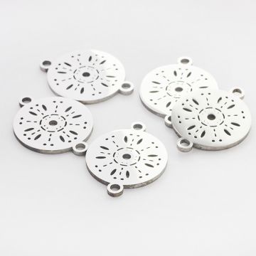 Łącznik ze stali chirurgicznej mini wzorki w kolorze srebrnym 20mm