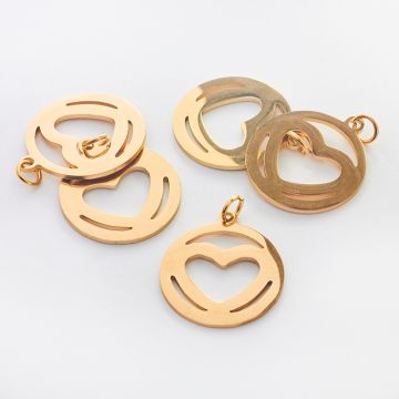 Zawieszka ze stali chirurgicznej serce w kółku w kolorze złotym 20mm