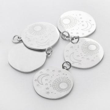 Zawieszka ze stali chirurgicznej moneta w stylu boho do naszyjników w kolorze srebrnym 21mm