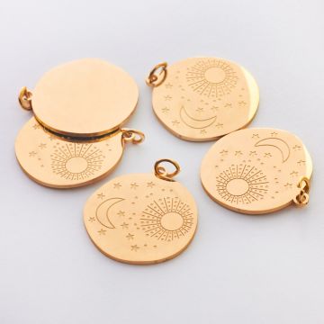 Zawieszka ze stali chirurgicznej moneta w stylu boho do naszyjników w kolorze złotym 20mm