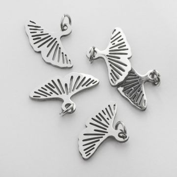 Zawieszka ze stali chirurgicznej liść miłorzębu w kolorze srebrnym 13mm