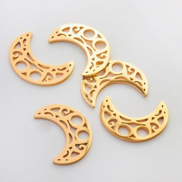 Zawieszka ze stali chirurgicznej księżyc ażurowy w kolorze złotym 10mm