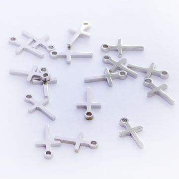 Zawieszka ze stali chirurgicznej krzyż prosty w kolorze srebrnym 12,5mm