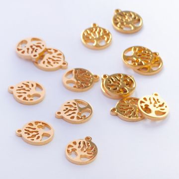 Zawieszka ze stali chirurgicznej drzewo życia w kolorze złotym 8mm PVD