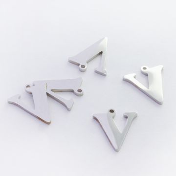 Zawieszka ze stali szlachetnej literka V w kolorze srebrnym 13,5mm