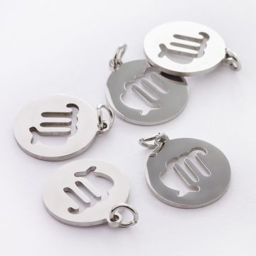 Zawieszka ze stali chirurgicznej znak zodiaku Panna w kolorze srebrnym 15mm