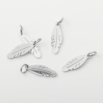 Zawieszka ze stali piórko w kolorze srebrnym 16mm