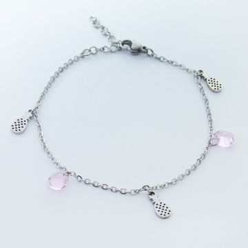 Bransoletka ze stali chirurgicznej ananas z różową cyrkonią w kolorze srebrnym 19,5cm Bransoletka ze stali chirurgicznej ananas z różową cyrkonią w kolorze srebrnym 19,5cm