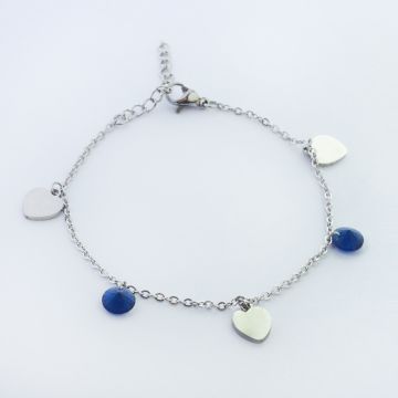 Bransoletka ze stali chirurgicznej serce z granatową cyrkonią w kolorze srebrnym 19cm Bransoletka ze stali chirurgicznej serce z granatową cyrkonią w kolorze srebrnym 19cm