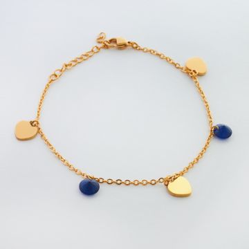 Bransoletka ze stali chirurgicznej serce z granatową cyrkonią w kolorze złotym 19cm Bransoletka ze stali chirurgicznej serce z granatową cyrkonią w kolorze złotym 19cm