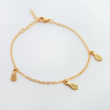 Bransoletka ze stali chirurgicznej trzy zawieszki ananas w kolorze złotym 19,5cm Bransoletka ze stali chirurgicznej trzy zawieszki ananas w kolorze złotym 19,5cm