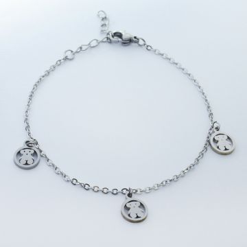 Bransoletka ze stali chirurgicznej miś w kółku w kolorze srebrnym 19cm Bransoletka ze stali chirurgicznej miś w kółku w kolorze srebrnym 19cm