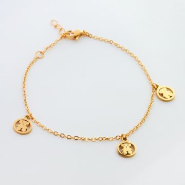 Bransoletka ze stali chirurgicznej miś w kółku w kolorze złotym 19cm Bransoletka ze stali chirurgicznej miś w kółku w kolorze złotym 19cm