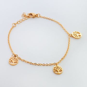 Bransoletka ze stali chirurgicznej z trzema zawieszkami drzewo rodziny w kolorze złotym 19cm