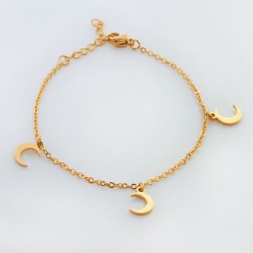 Bransoletka ze stali chirurgicznej z trzema księżycami w kolorze złotym 18,5cm Bransoletka ze stali chirurgicznej z trzema księżycami w kolorze złotym 18,5cm